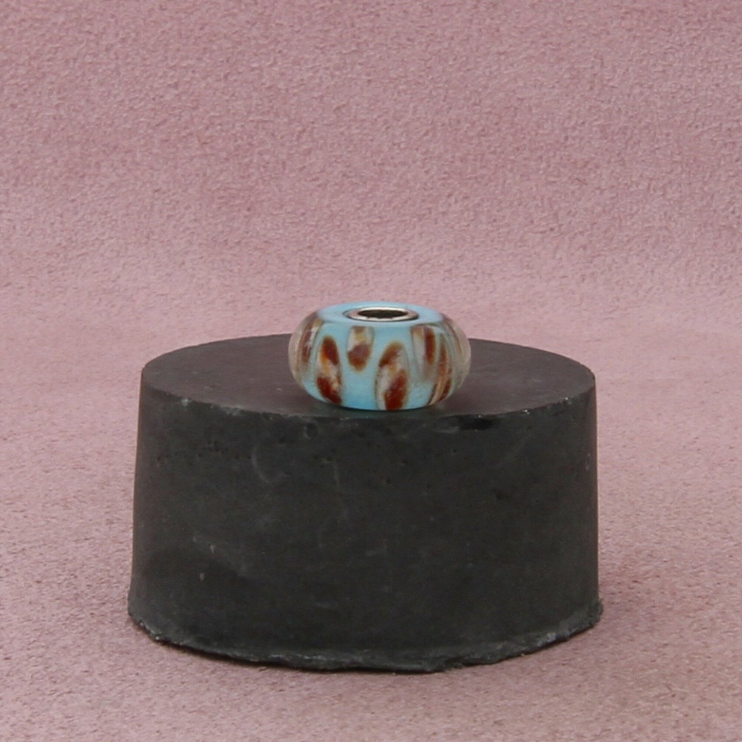 trollbeads sterling silver aquarium turquoise tan stripe murano glass bead charm