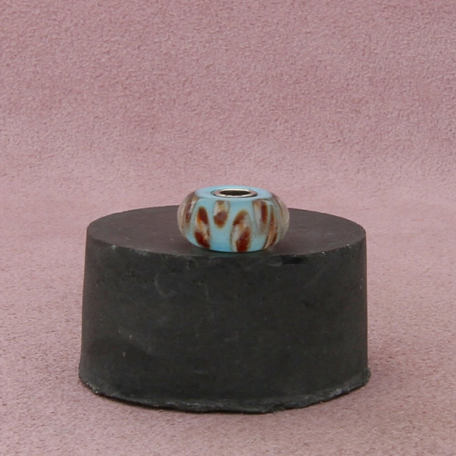 trollbeads sterling silver aquarium turquoise tan stripe murano glass bead charm