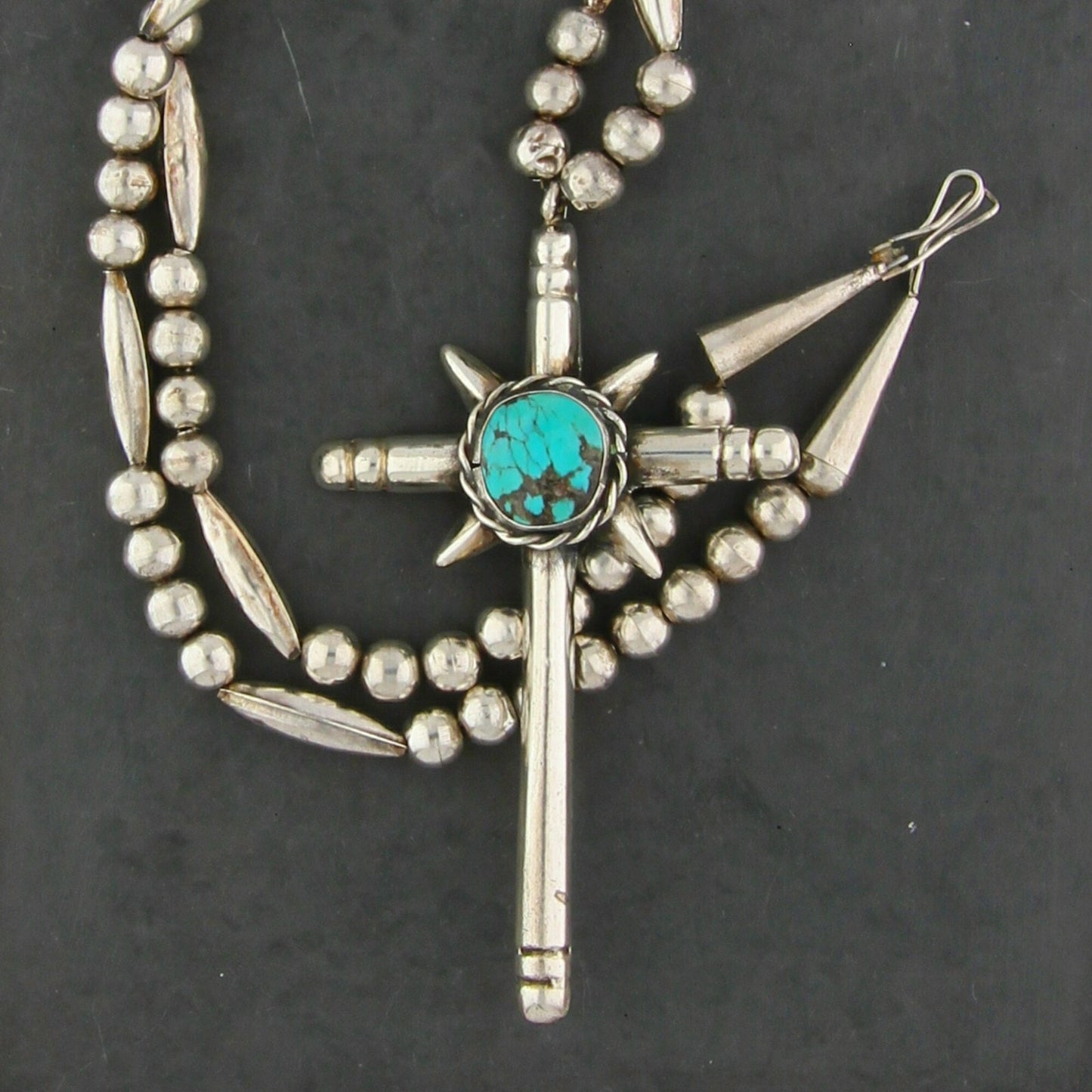 navajo sterling silver vintage huge turquoise cross bead necklace size 27in