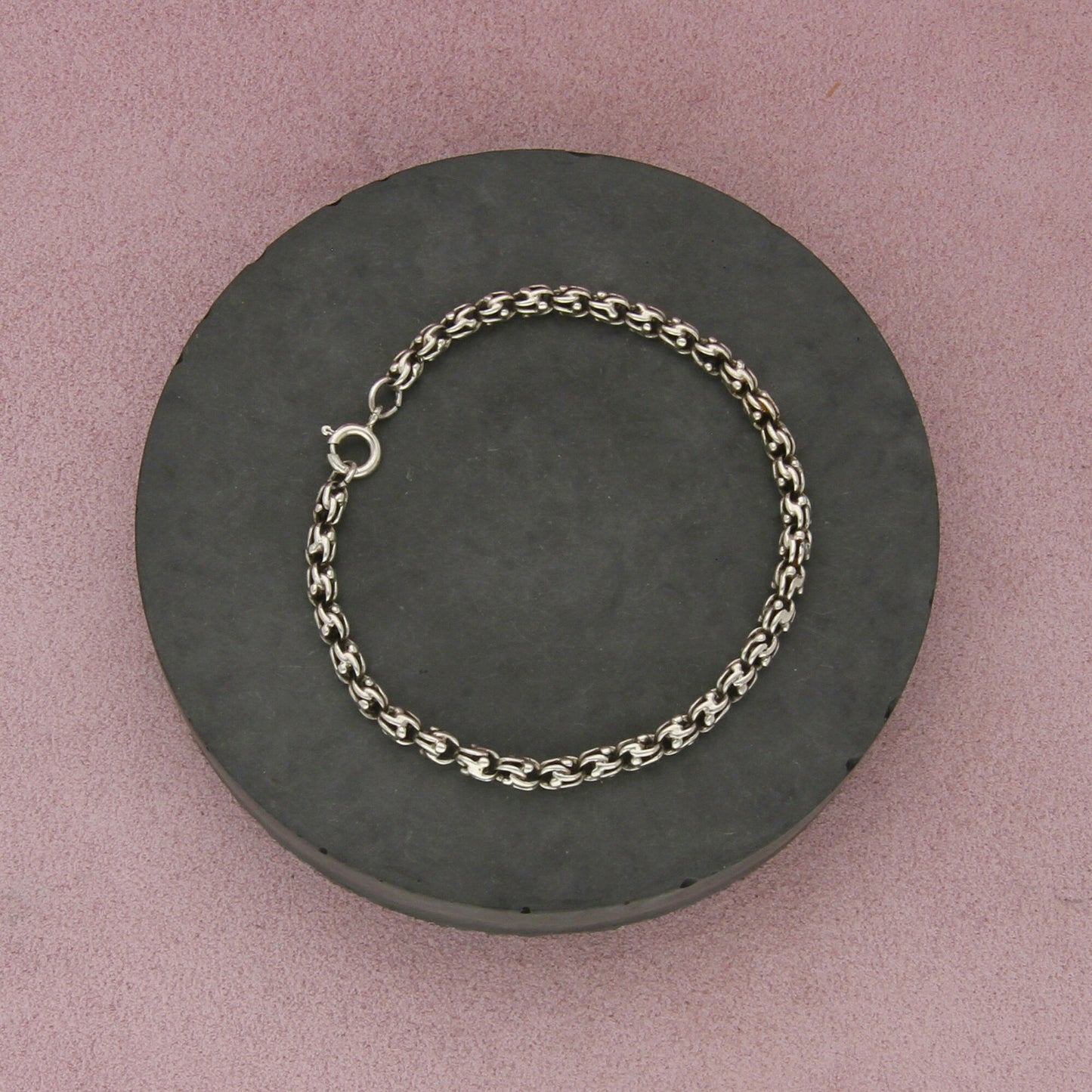 sterling silver vintage unique link chain bracelet size 7.25in