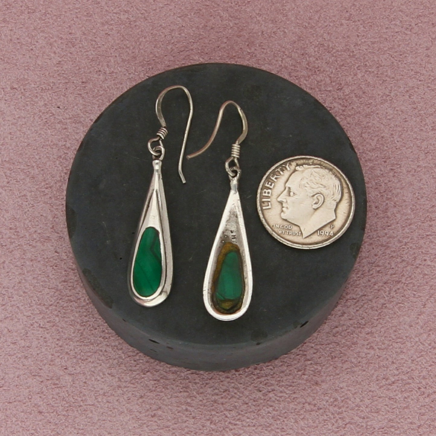sterling silver vintage malachite drop dangle earrings