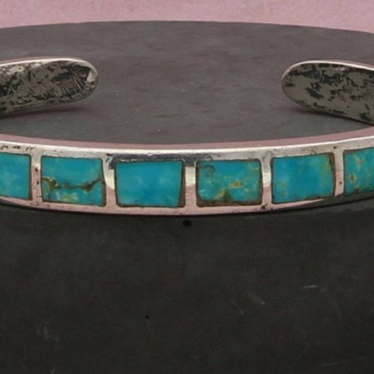 Navajo Sterling Silver Vintage Blue Turquoise Inlay Cuff Bracelet Size 5.5in