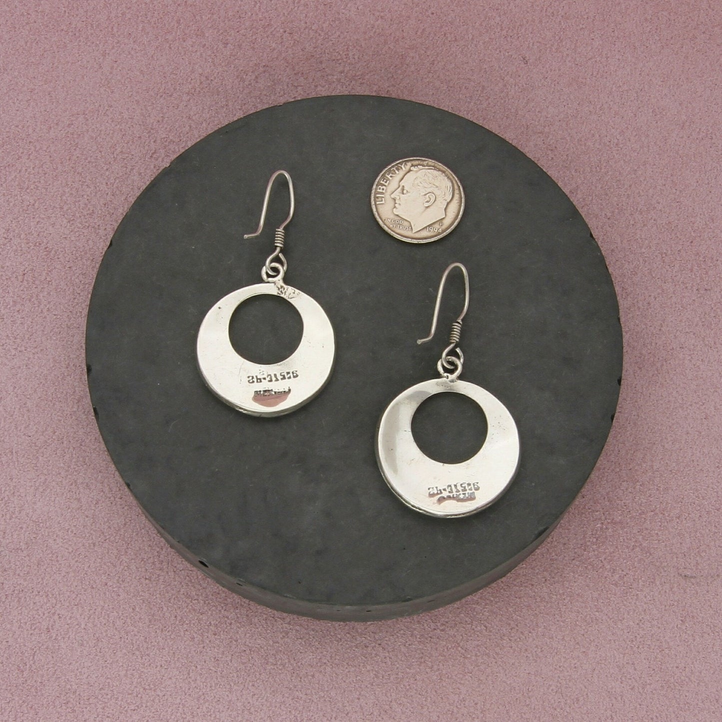 taxco mexico sterling silver vintage lapis circle dangle earrings