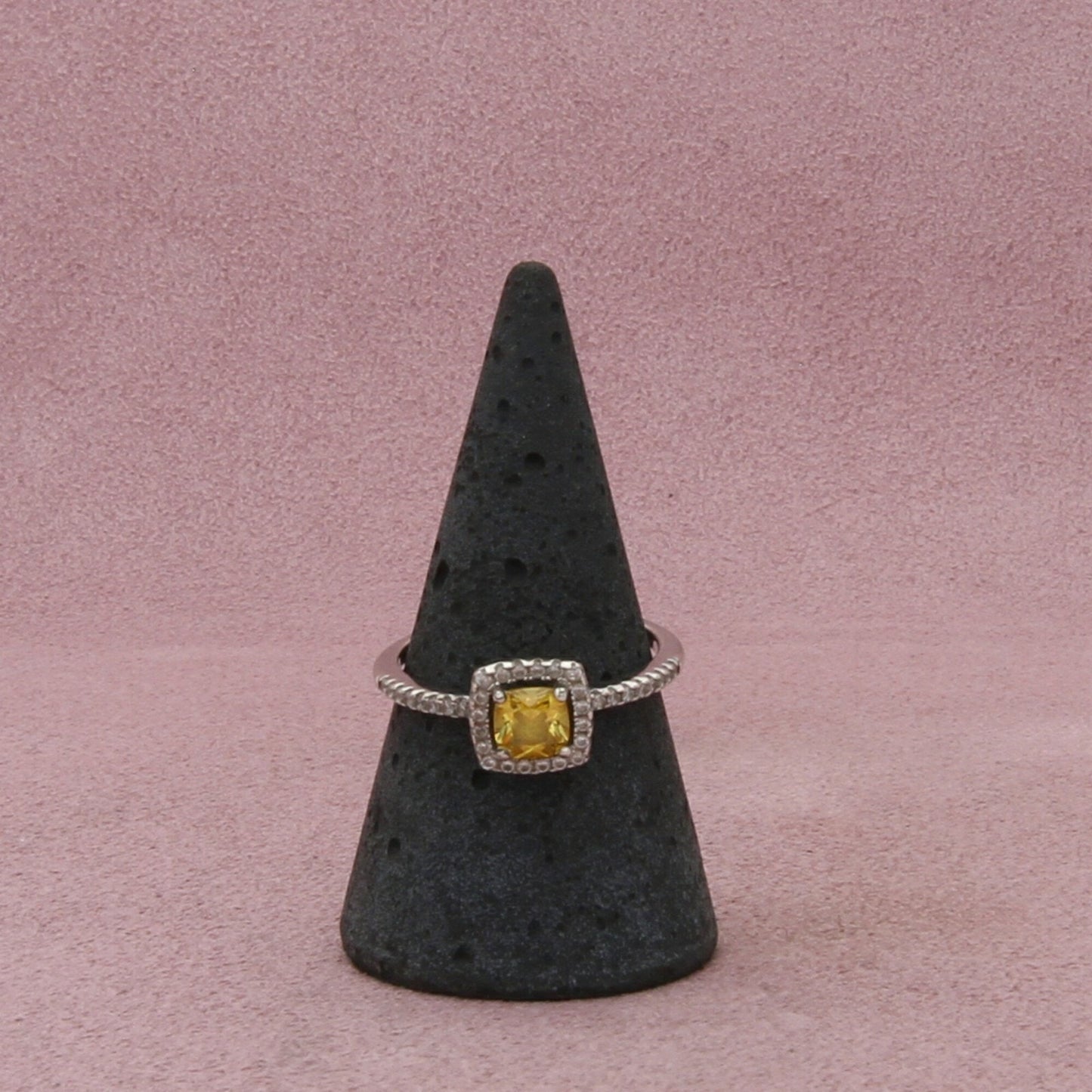 sterling silver cushion-cut yellow cz & halo ring size 8