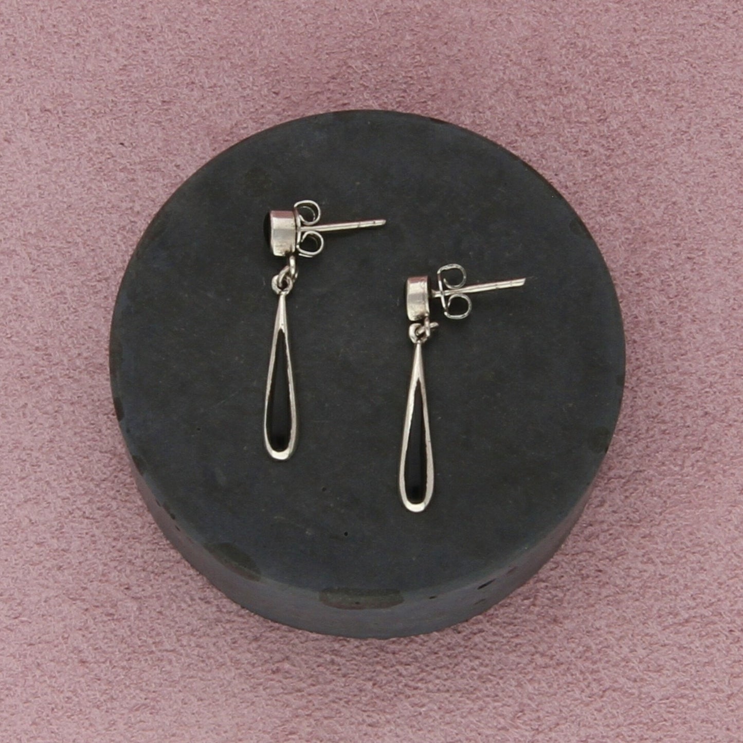 sterling silver vintage dainty black onyx drop dangle post earrings