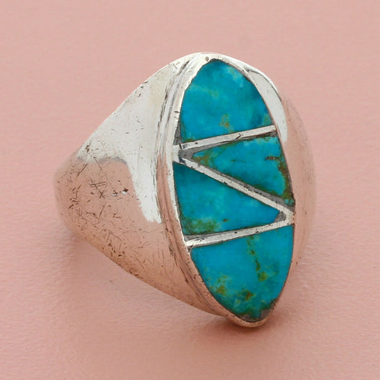 zuni sterling silver mens vintage turquoise inlay ring size 10.5