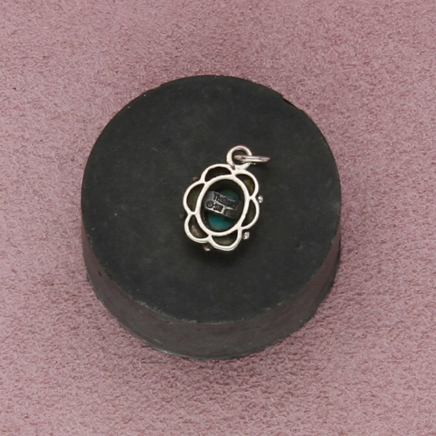 sterling silver turquoise & mother of pearl flower pendant