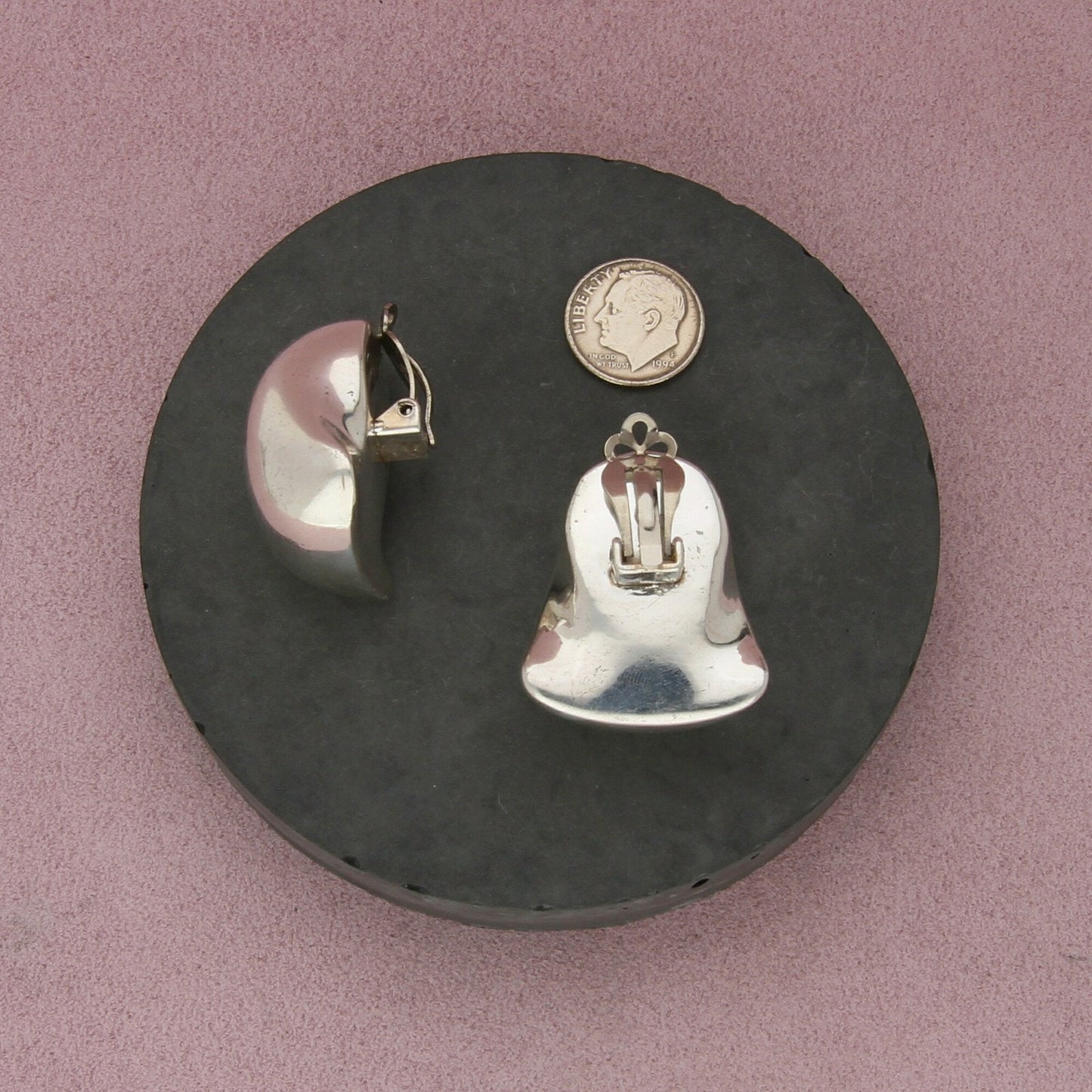 sterling silver vintage electroform domed statement clip-on earrings