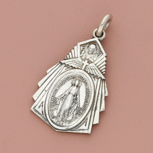 sterling silver vintage virgin mary pilot protection medal pendant