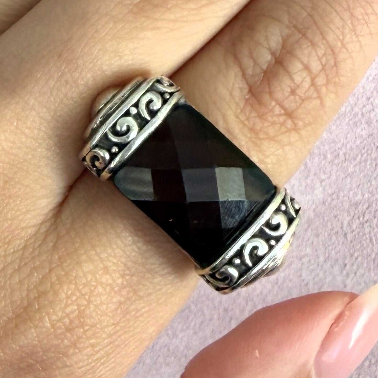 sterling silver chunky faceted purple cz ring size 6.5