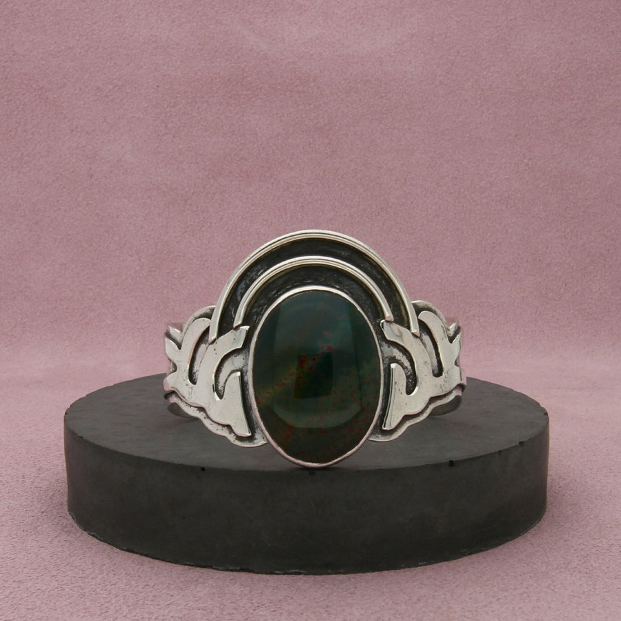 patricia karnes stinson sterling silver vintage agate cuff bracelet size 5.75in