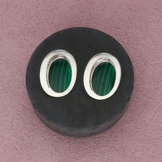 mexico sterling silver vintage malachite cabochon post earrings