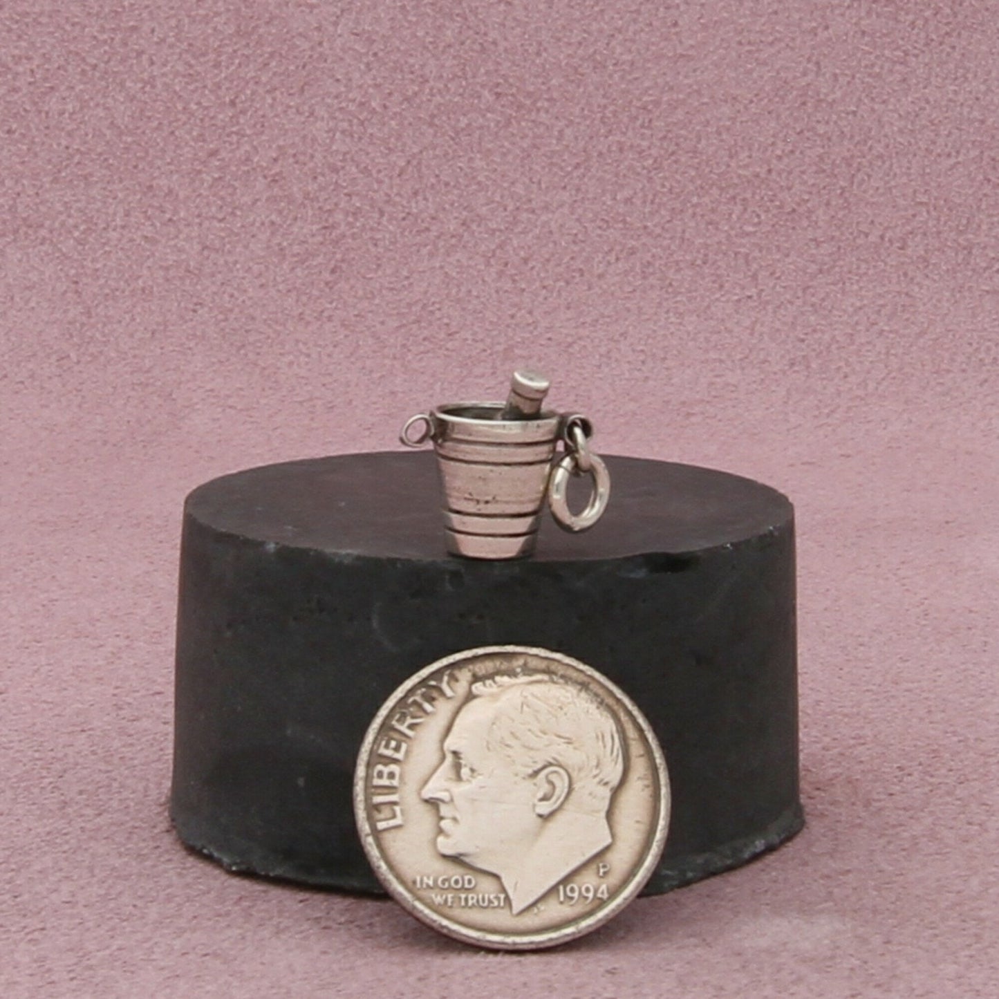 sterling silver vintage 3d champagne in bucket charm pendant