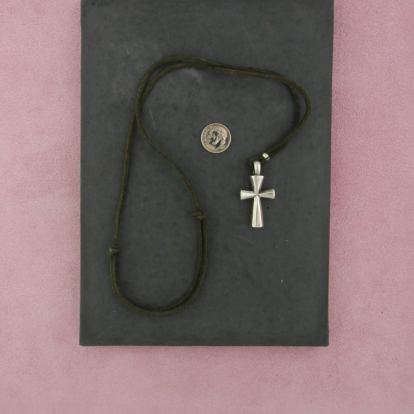 james avery sterling silver retired large st teresa cross leather necklace 24"