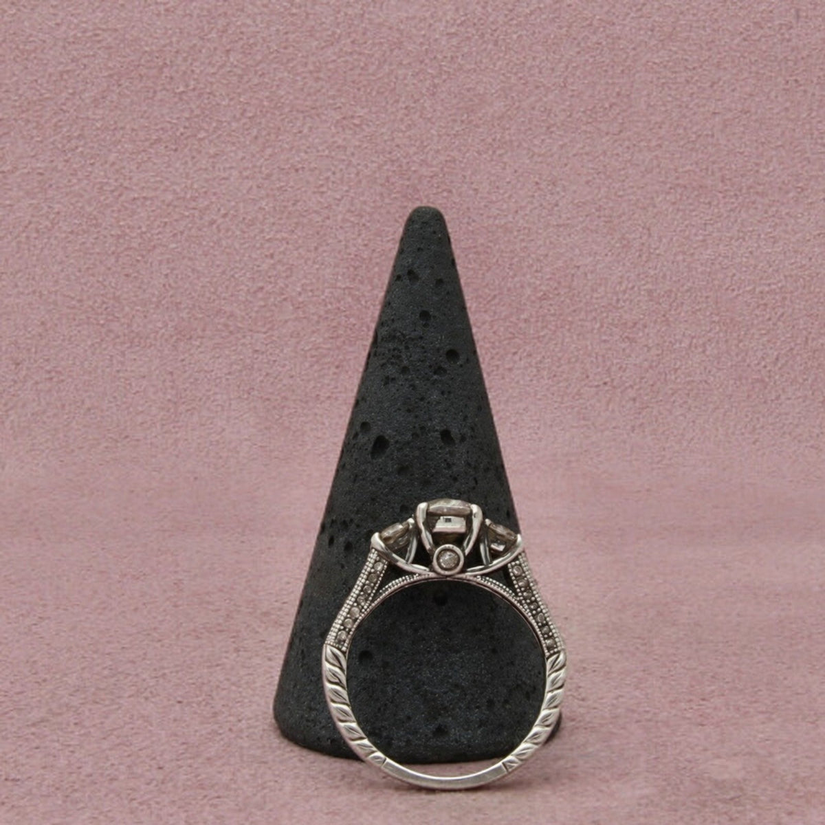 Sterling Silver Cz Three Stone Oval-Cut Accented Shoulders Ring Size 7