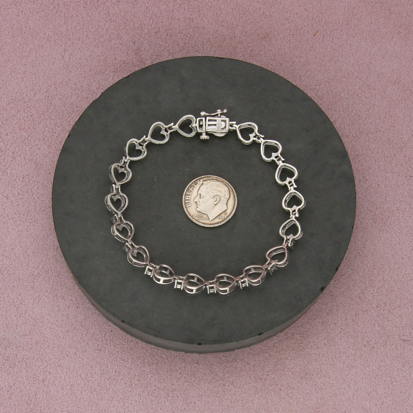 sterling silver diamond accent heart link tennis bracelet size 7in
