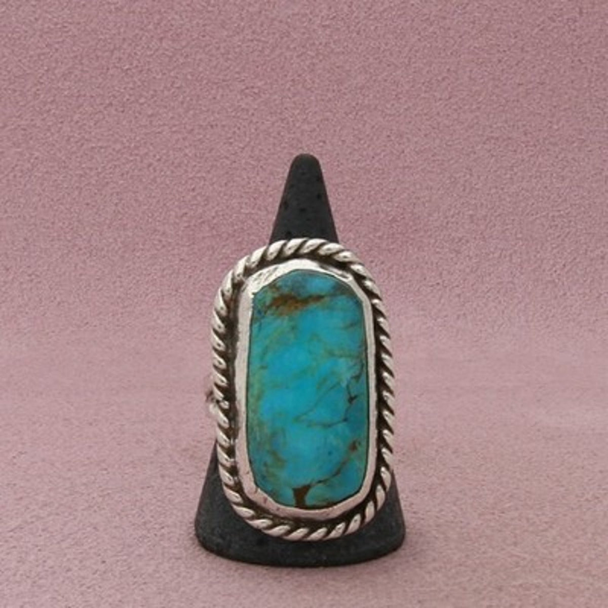Navajo Sterling Silver Men's Vintage Braided Turquoise Bezel Ring Size 12