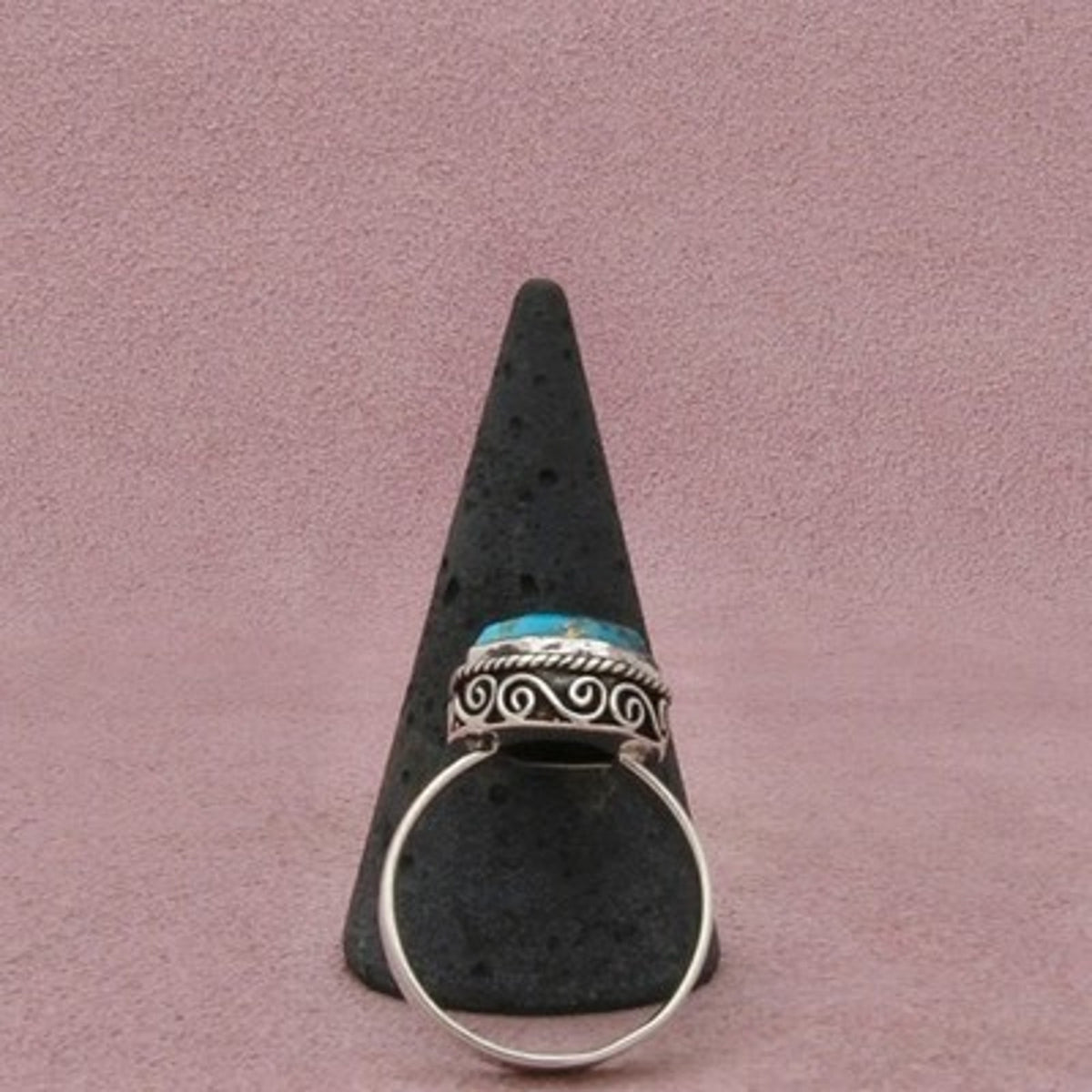 Sterling Silver Bezel-Set Freeform Turquoise Rope Border Ring Size 10.25