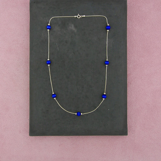 sterling silver blue cats eye bead station necklace size 17in