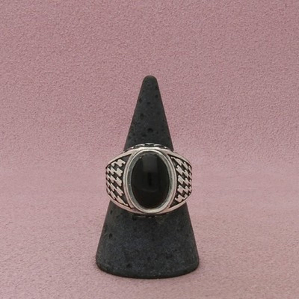 Sterling Silver Men's Vintage Oval Onyx Geometric Signet Ring Size 9