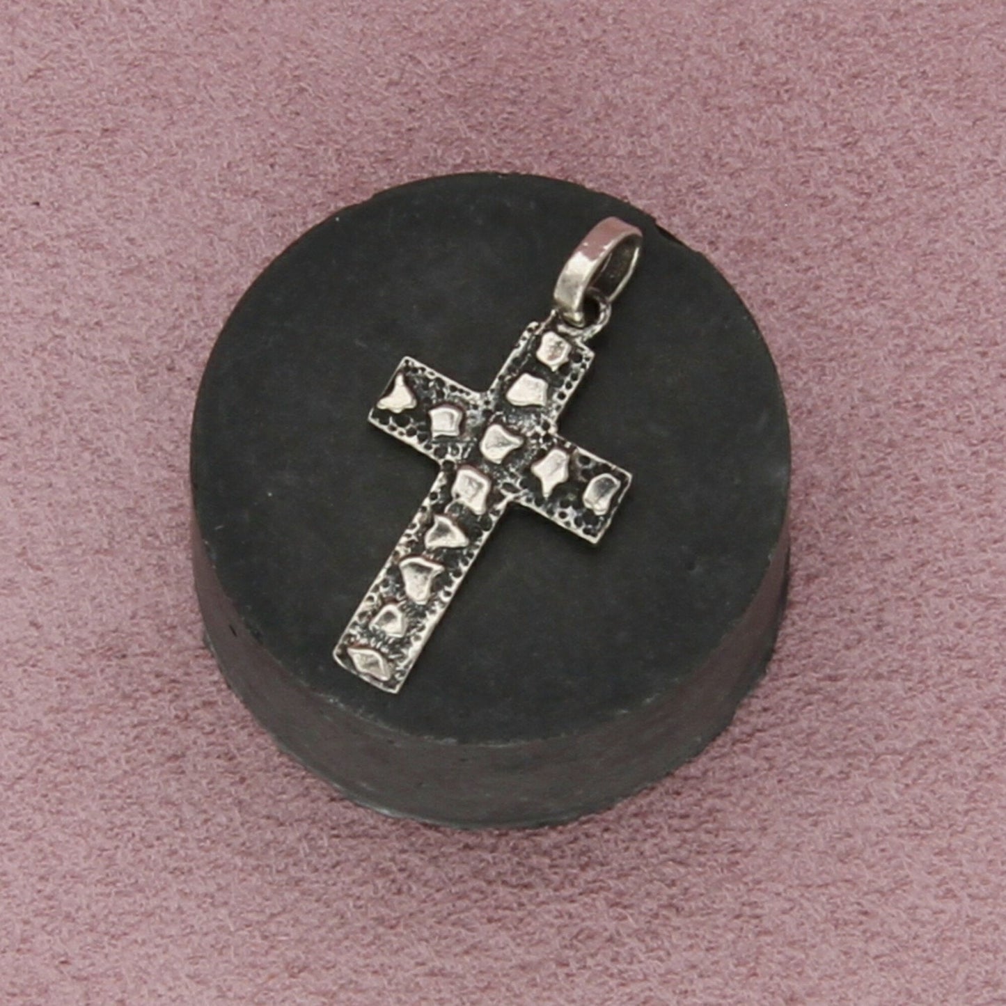 mexico sterling silver vintage pebbled cross pendant