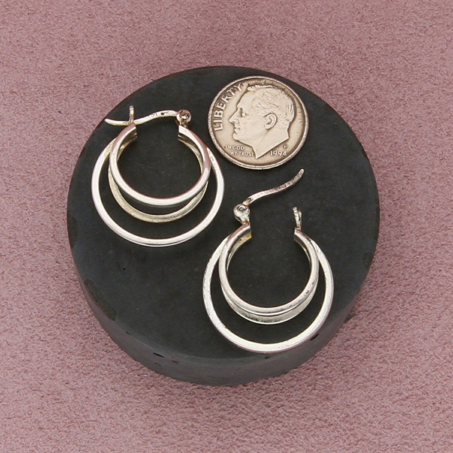 sterling silver vintage double layer hoop earrings