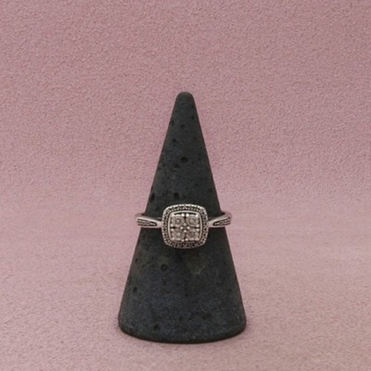 Zales Sterling Silver Diamond Square Cluster Beaded Border Ring Size 6.75