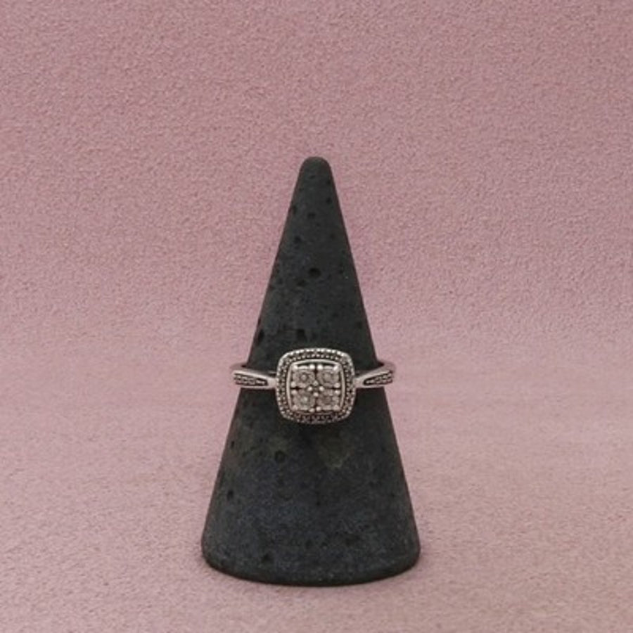 Zales Sterling Silver Diamond Square Cluster Beaded Border Ring Size 6.75