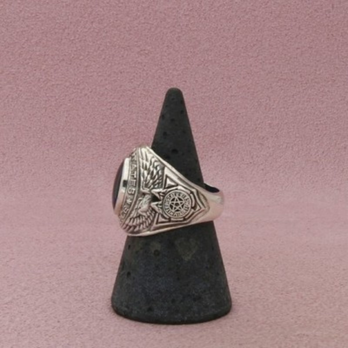 Sterling Silver Oval Blue Cz US Air Force Class Ring Size 7.5