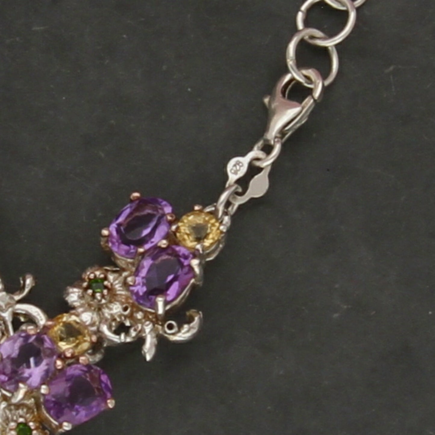 sterling silver floral rose quartz amethyst citrine peridot bracelet size 8in
