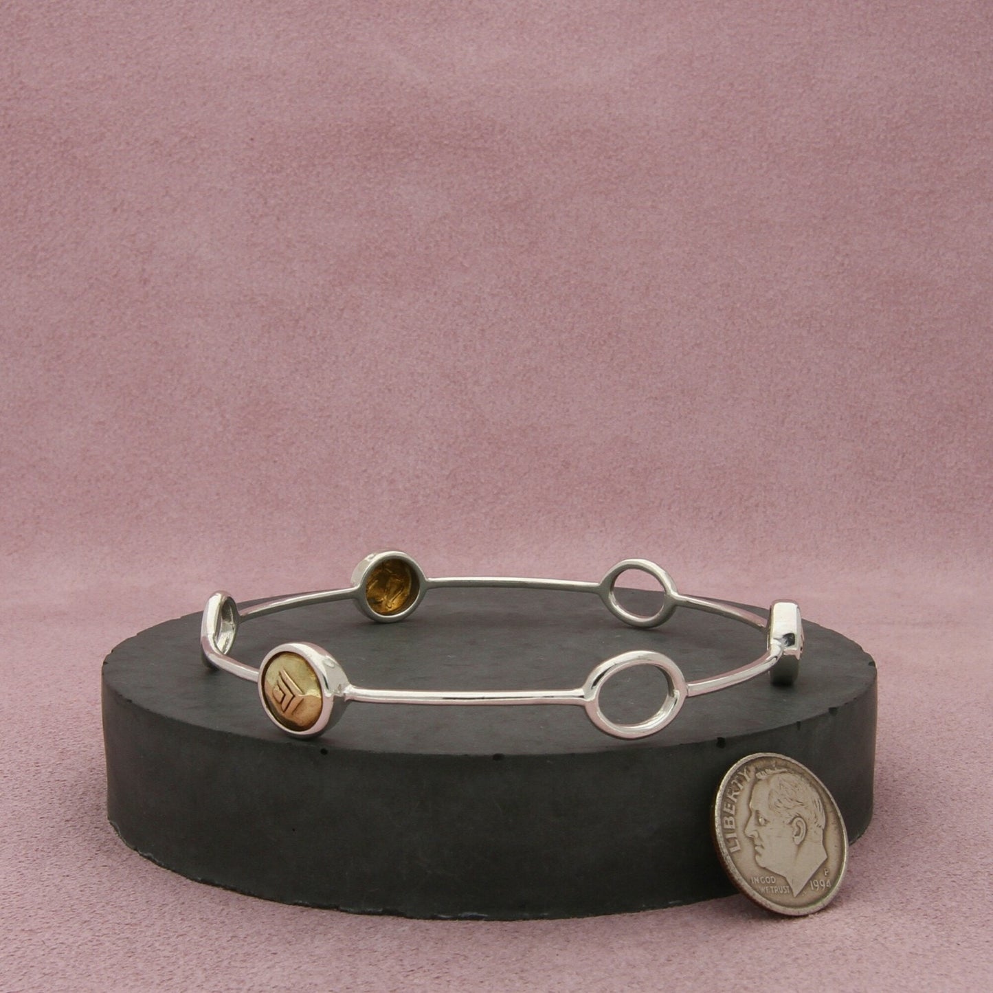 silpada sterling silver & brass two tone stack b2474 bracelet size 8.25in