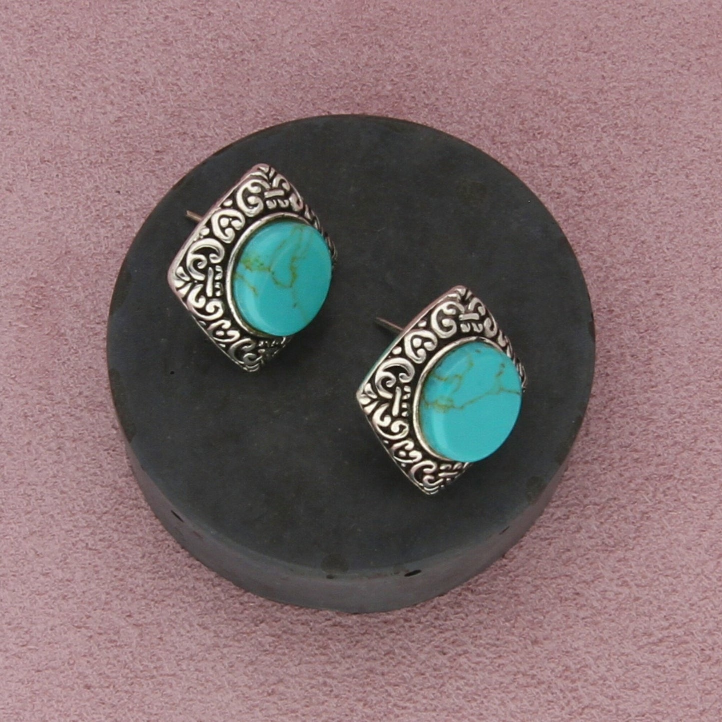 sterling silver turquoise scroll square post earrings
