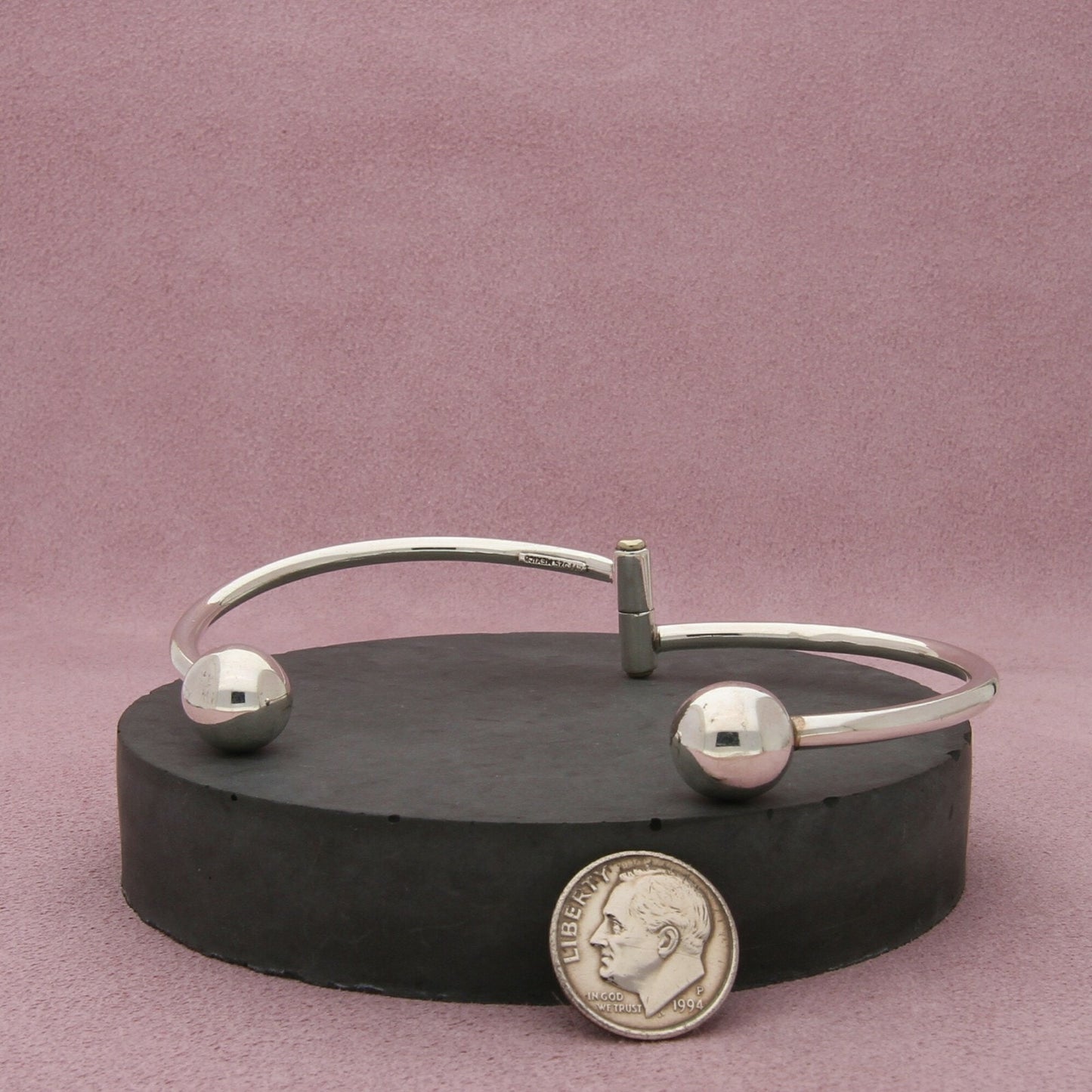 mexico sterling silver vintage bead end adjustable bracelet size 6.75in