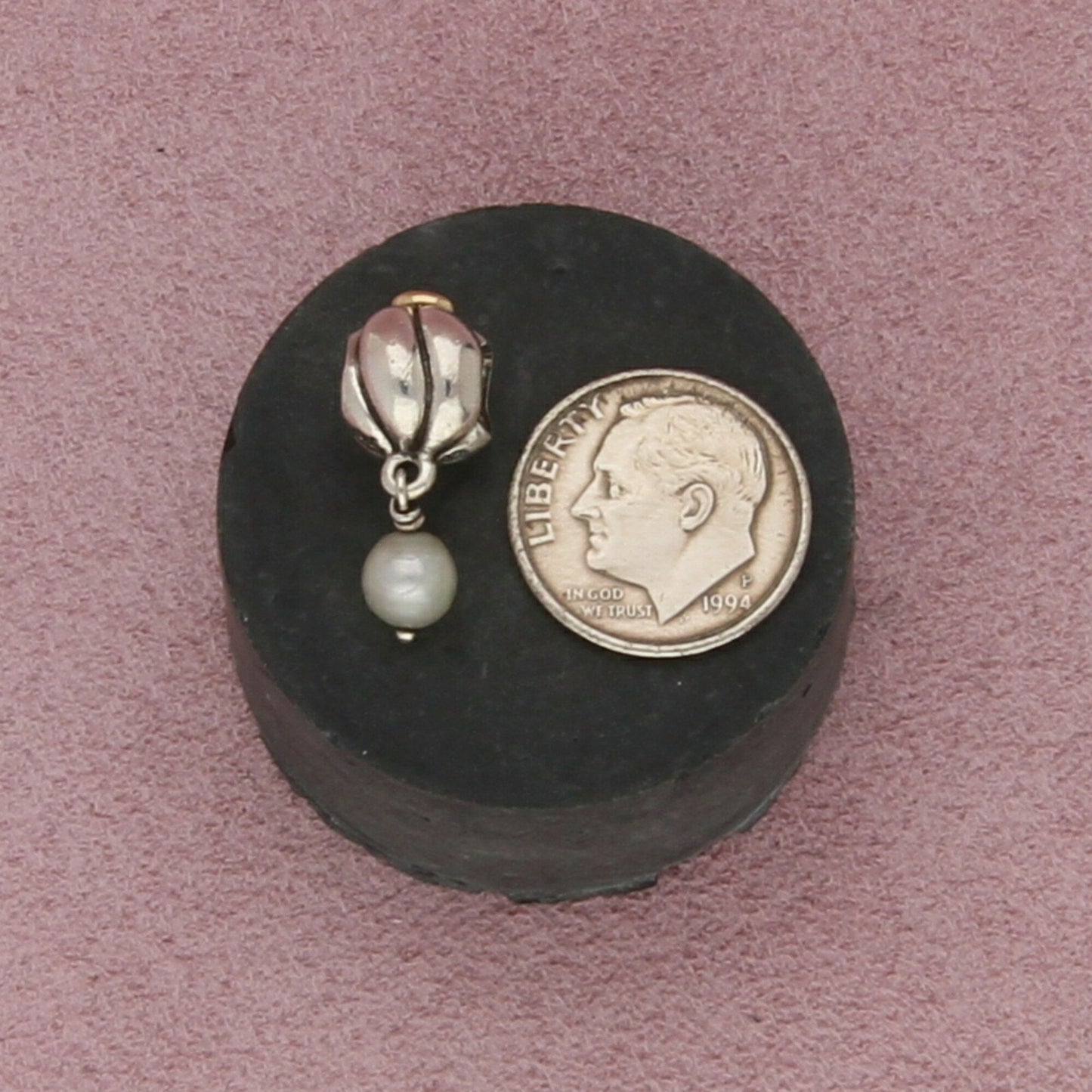 pandora sterling silver & 14k gold cz blooming pearl dangle bead charm pendant