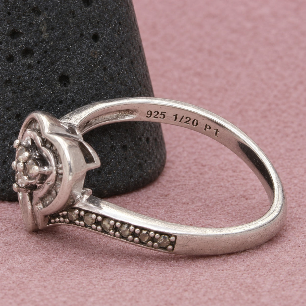 Kay Jewelers Sterling Silver Diamond Double Heart Promise Ring Size 6.75