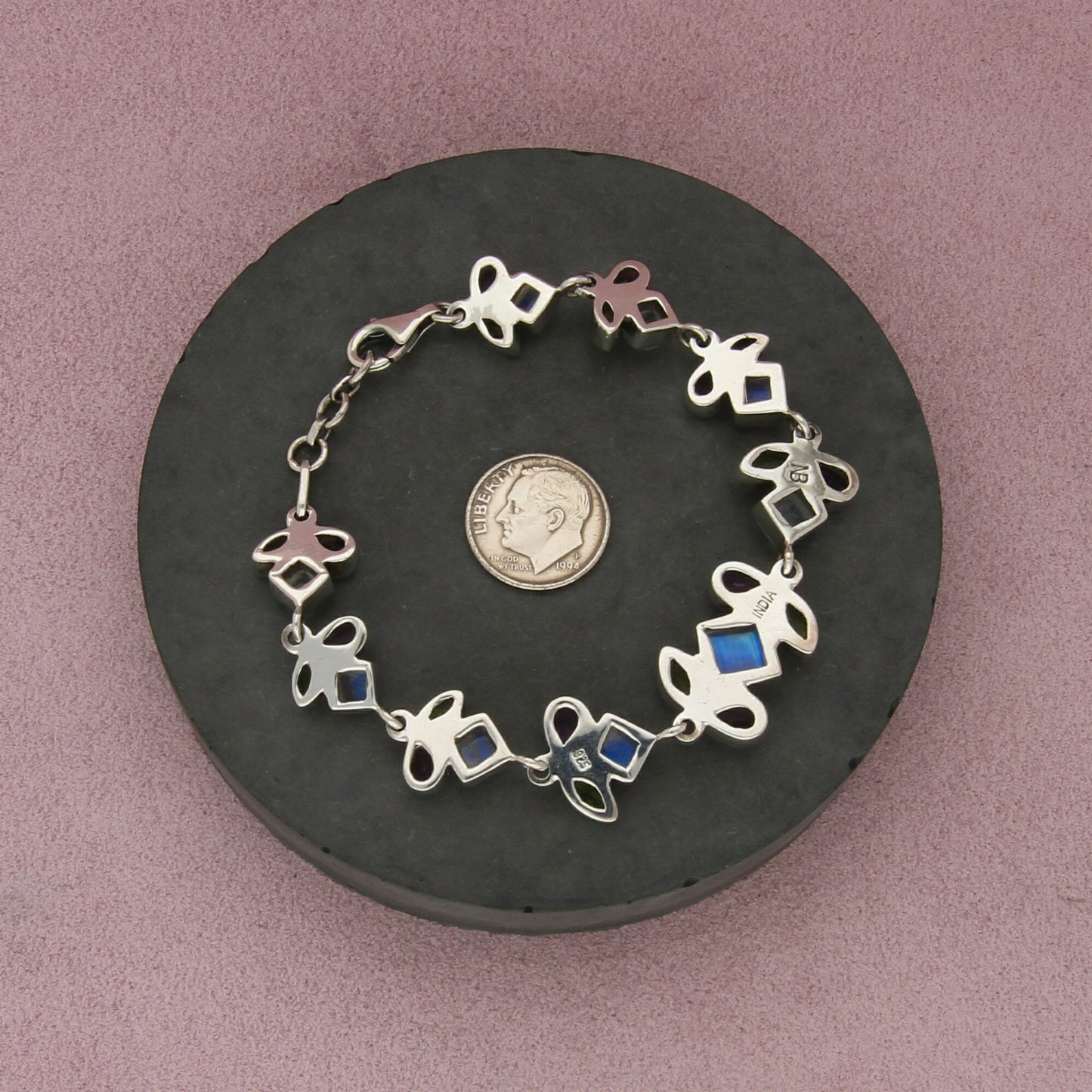 nicky butler sterling silver moonstone amethyst & peridot bracelet size 7.5in