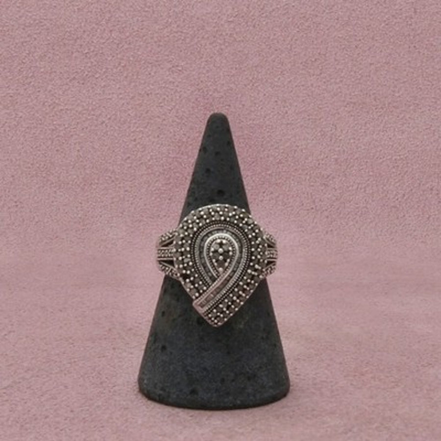 Zales Sterling Silver Diamond Paisley Milgrain Ring Size 6.75