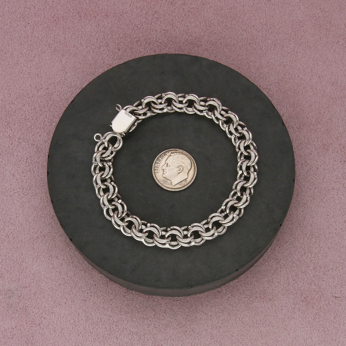 sterling silver vintage double cable chain charm bracelet size 6.5in