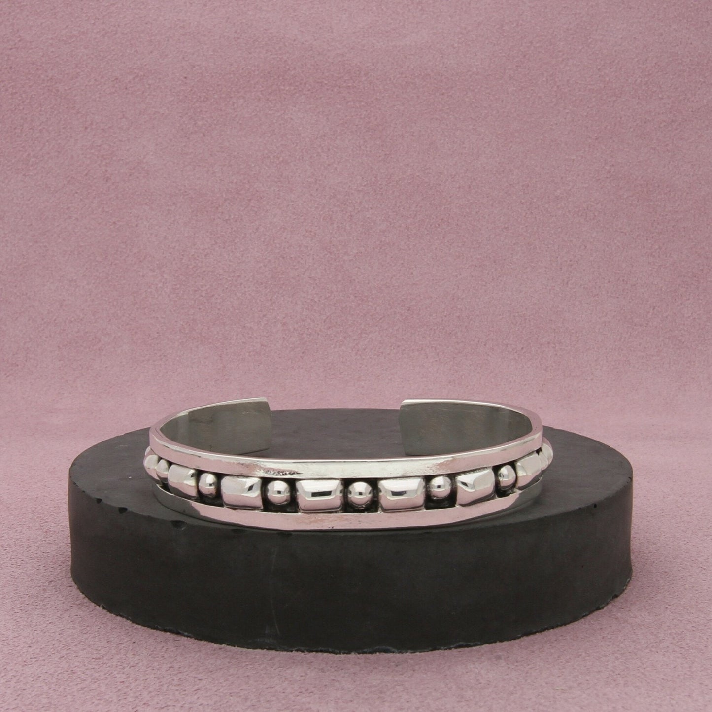 taxco mexico sterling silver vintage unique beaded cuff bracelet size 6.75in