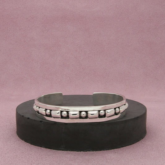 taxco mexico sterling silver vintage unique beaded cuff bracelet size 6.75in