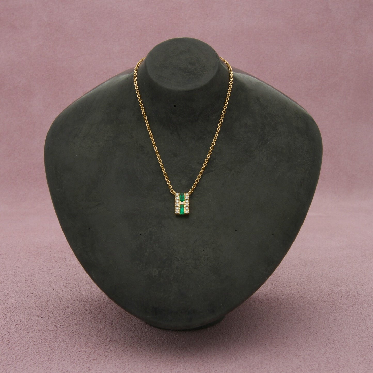 bony levy 18k yellow gold el mar emerald 0.13 ct diamond necklace size 16-18in