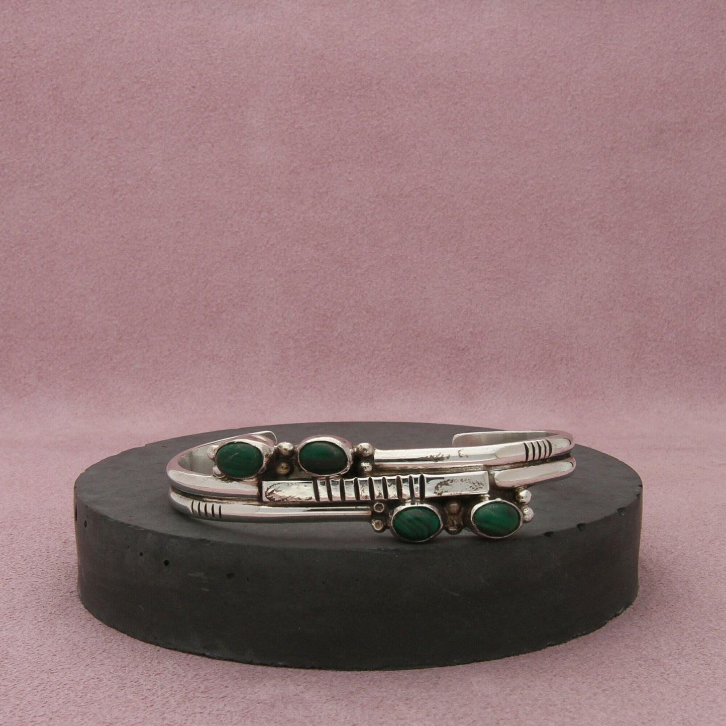 navajo sterling silver vintage b roberts malachite cuff bracelet size 6.5in