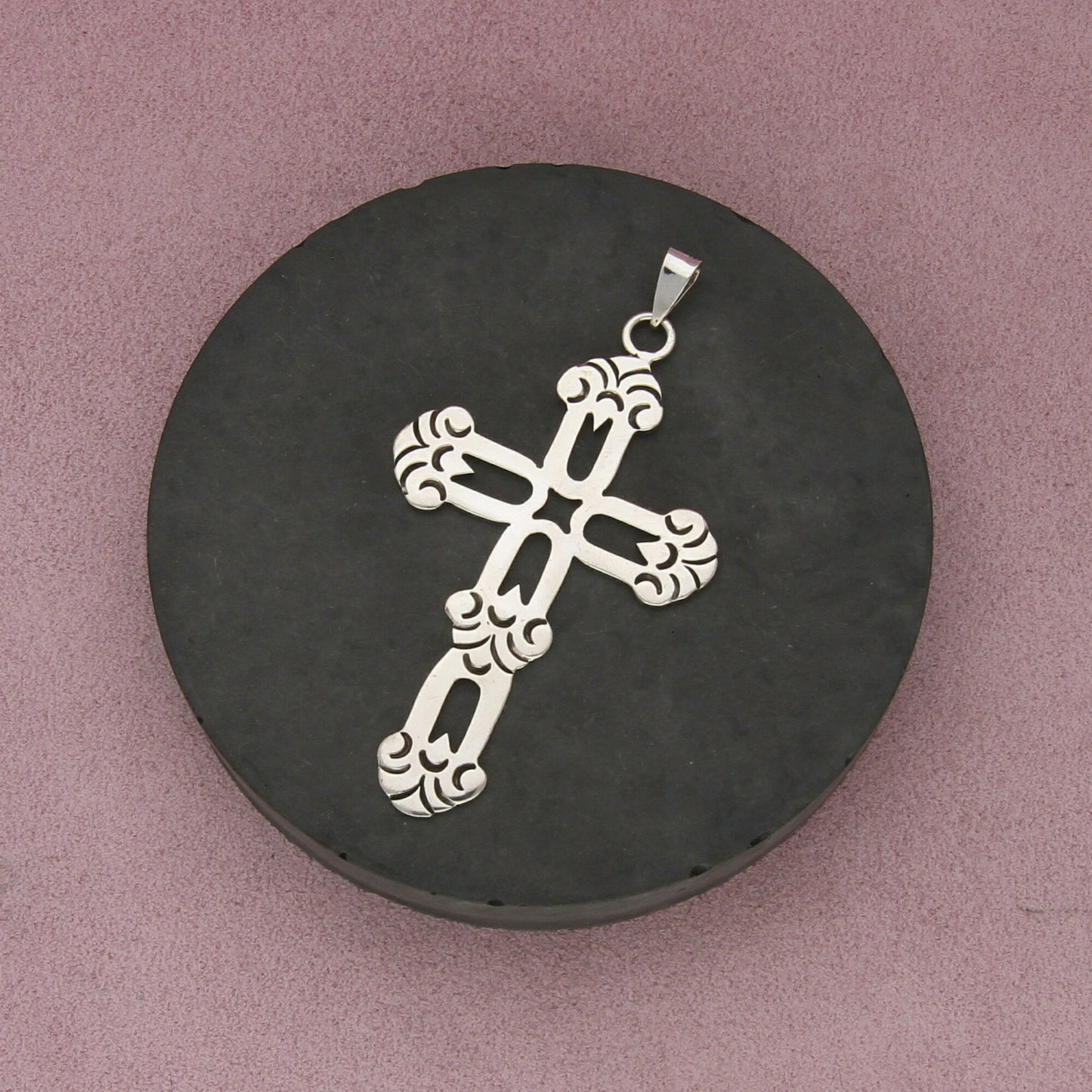 taxco mexico sterling silver vintage large scrolled cross pendant