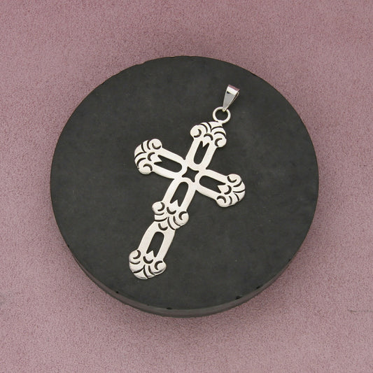 taxco mexico sterling silver vintage large scrolled cross pendant