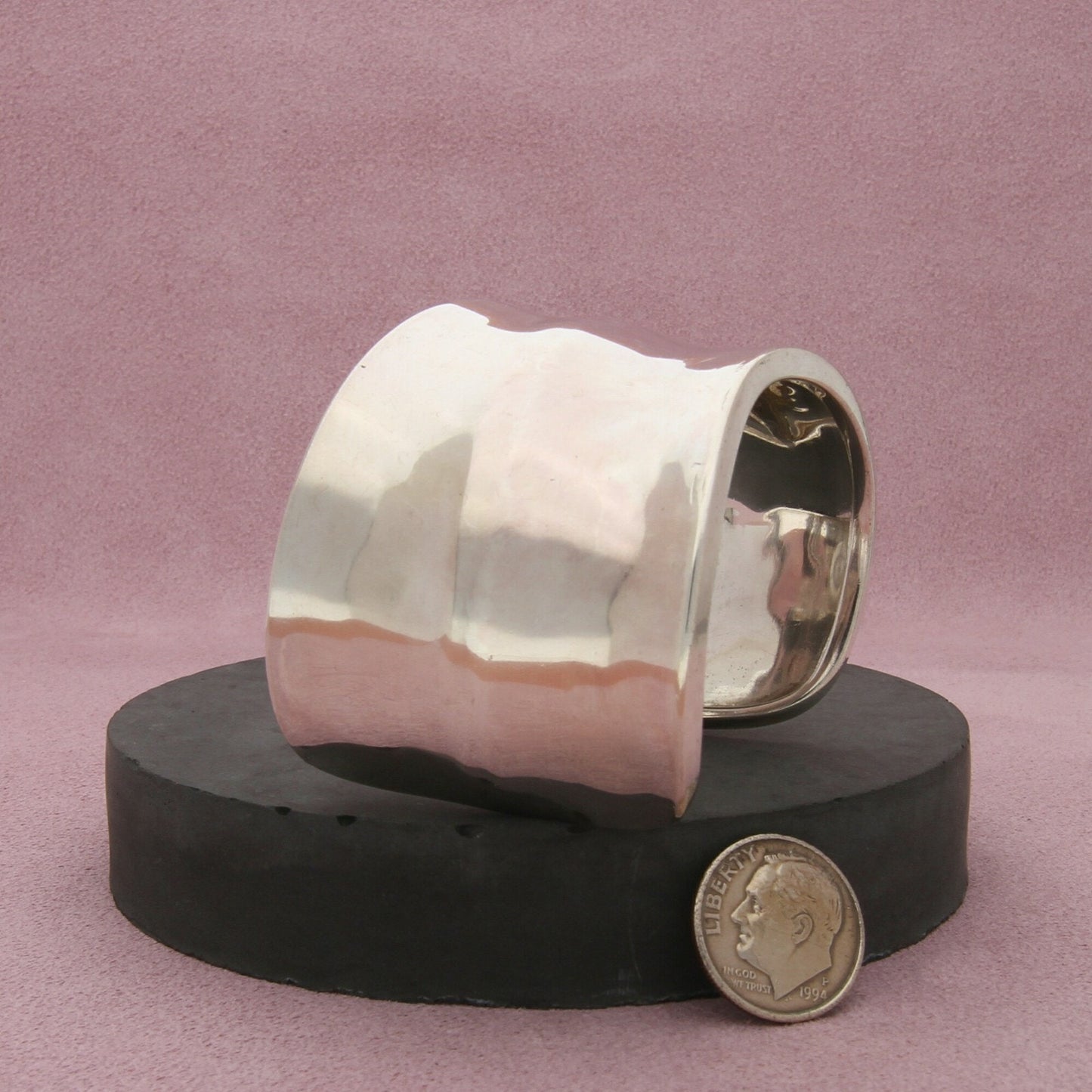 sterling silver vintage concave asymmetrical cuff bracelet size 6in