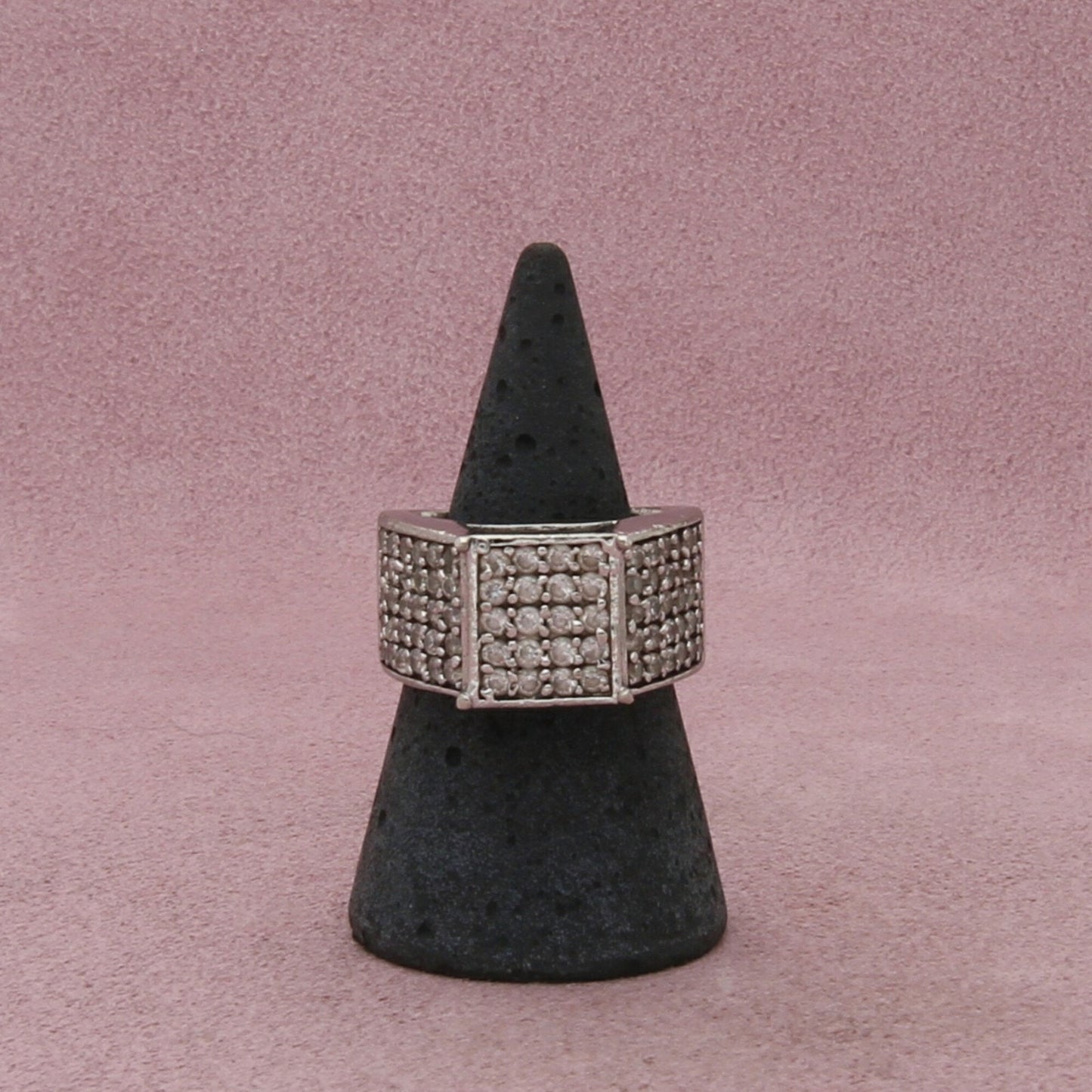 sterling silver vintage pave cz signet ring size 7.75