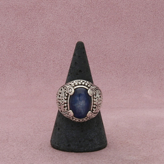 sterling silver beaded scroll kyanite cabochon ring size 9