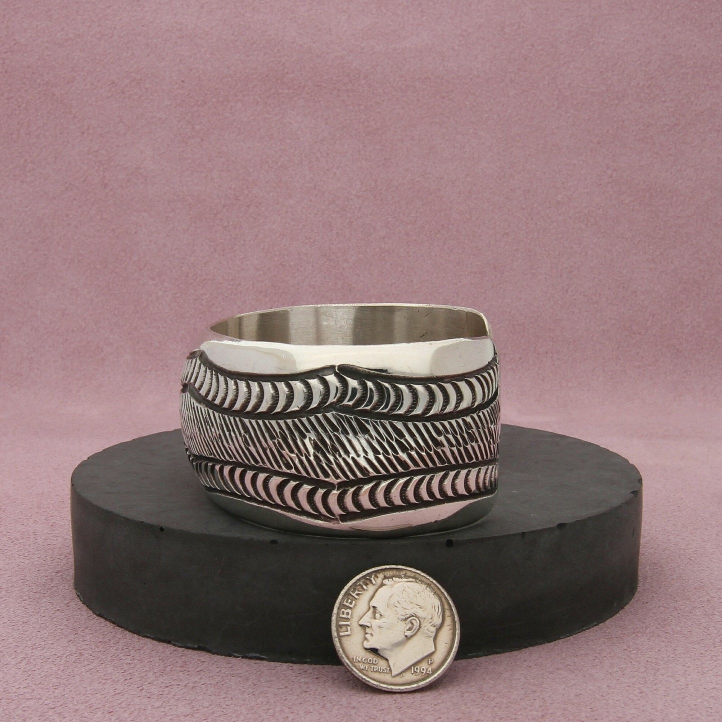 navajo sterling silver vintage signed wide stamped cuff bracelet size 6.5in