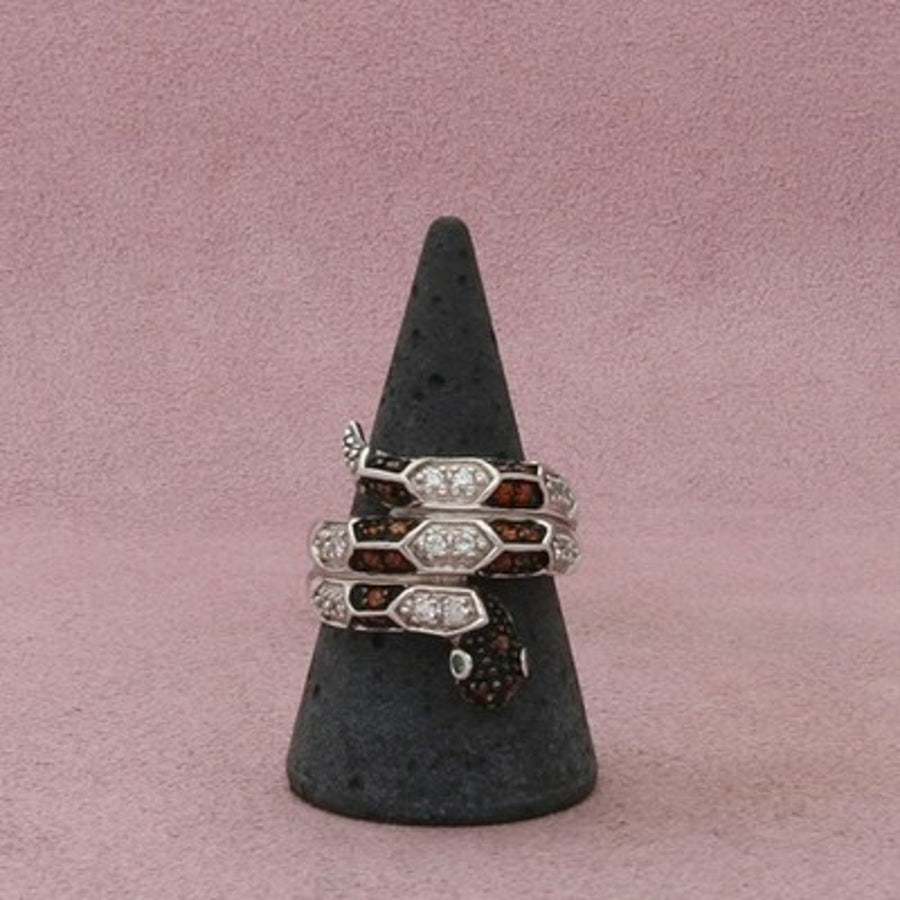 Sterling Silver Citrine & Cz Coiled Snake Ring Size 10