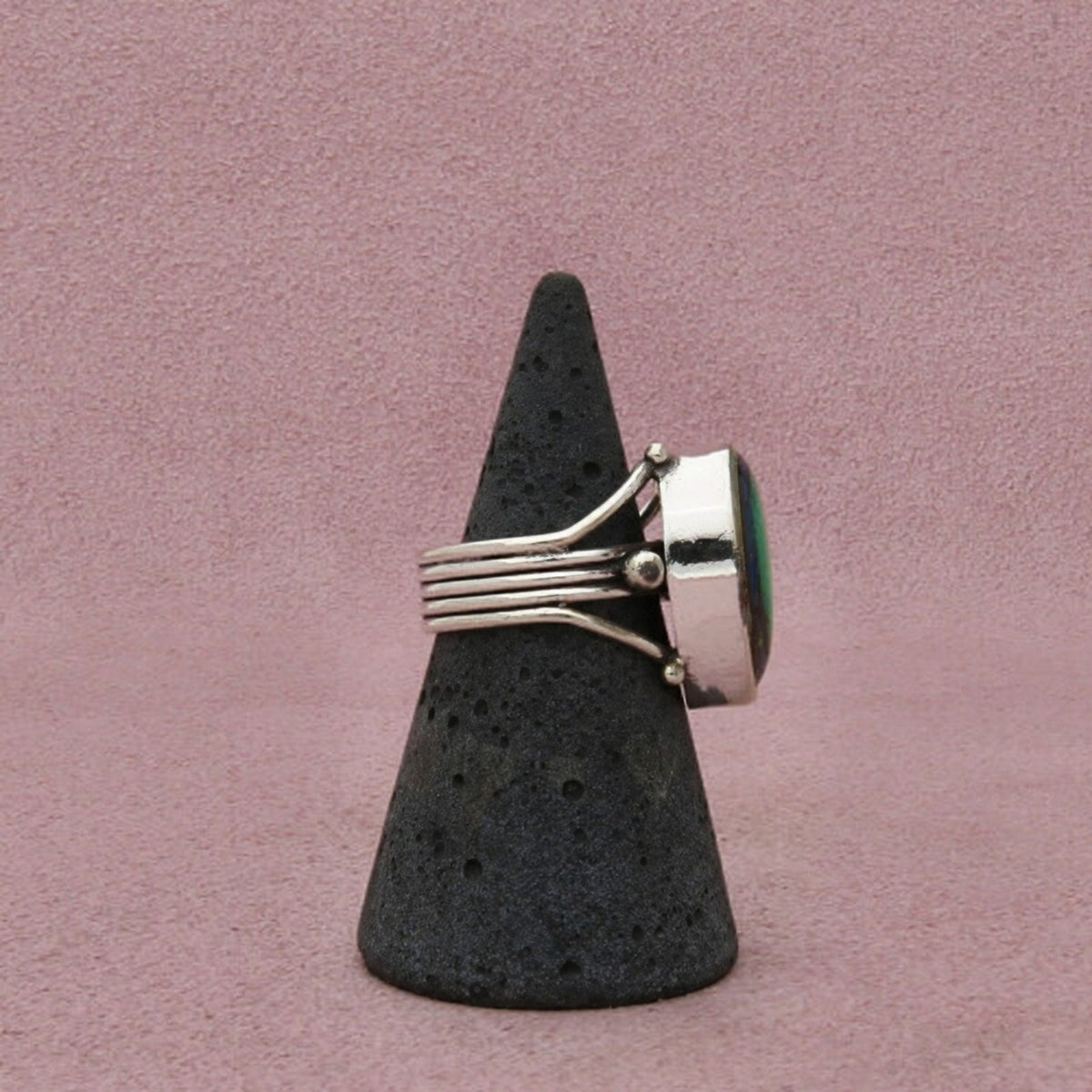 Sterling Silver Vintage Glitter Stone Pear-Shaped Bezel-Set Multi-Row Ring 6.25